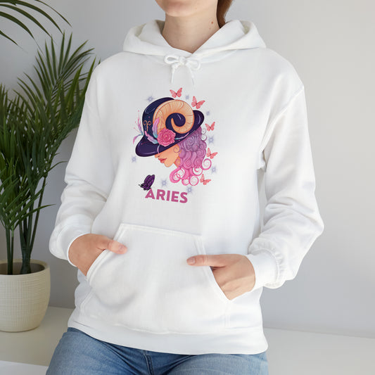 Aries Zodiac Signs Hoodie with a bold and fiery Aries symbol design.