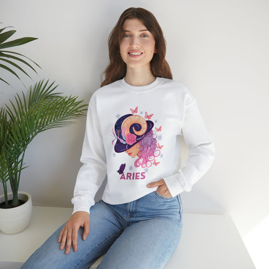 Aries Zodiac Signs Sweatshirt with a bold Aries symbol graphic.