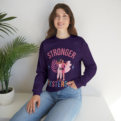 Athleisure Stronger than Yesterday sweatshirt with bold text print