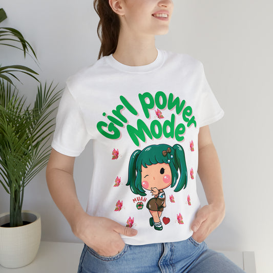 "Bold Girl Power Mode tee with empowering graphic design