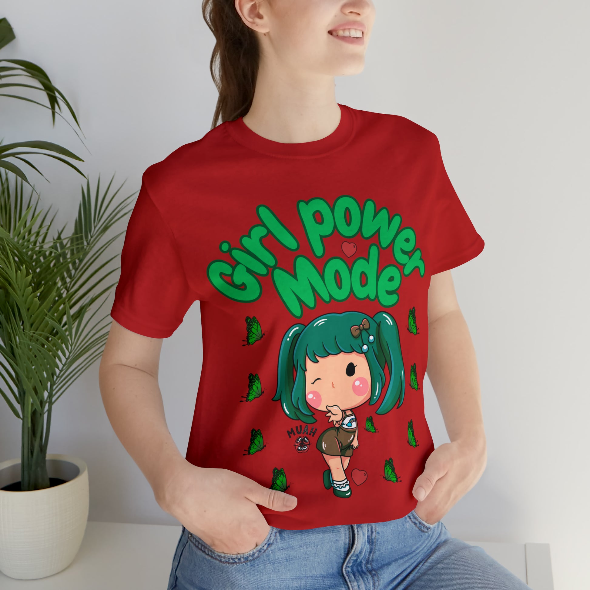 "Casual Girl Power Mode tee with a fun, strength-inspired design