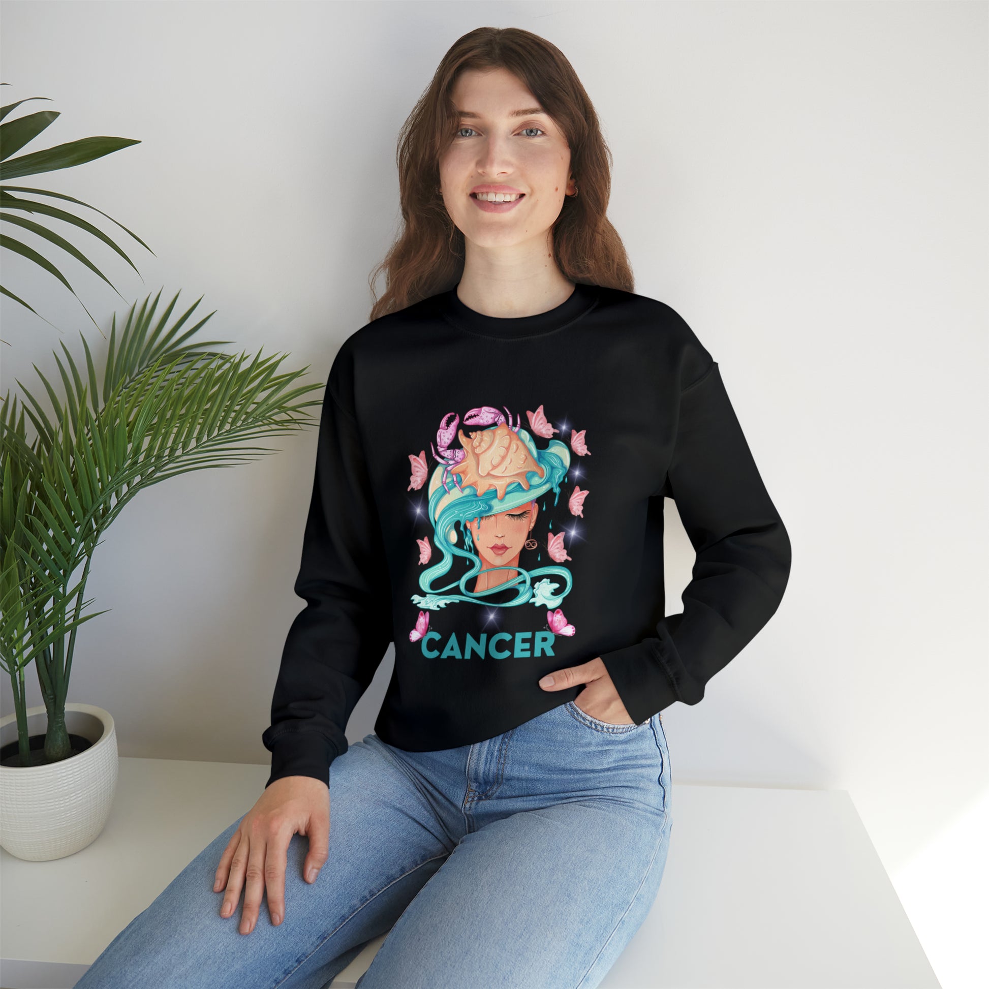 Cozy Cancer Zodiac sweatshirt with a comforting graphic. 