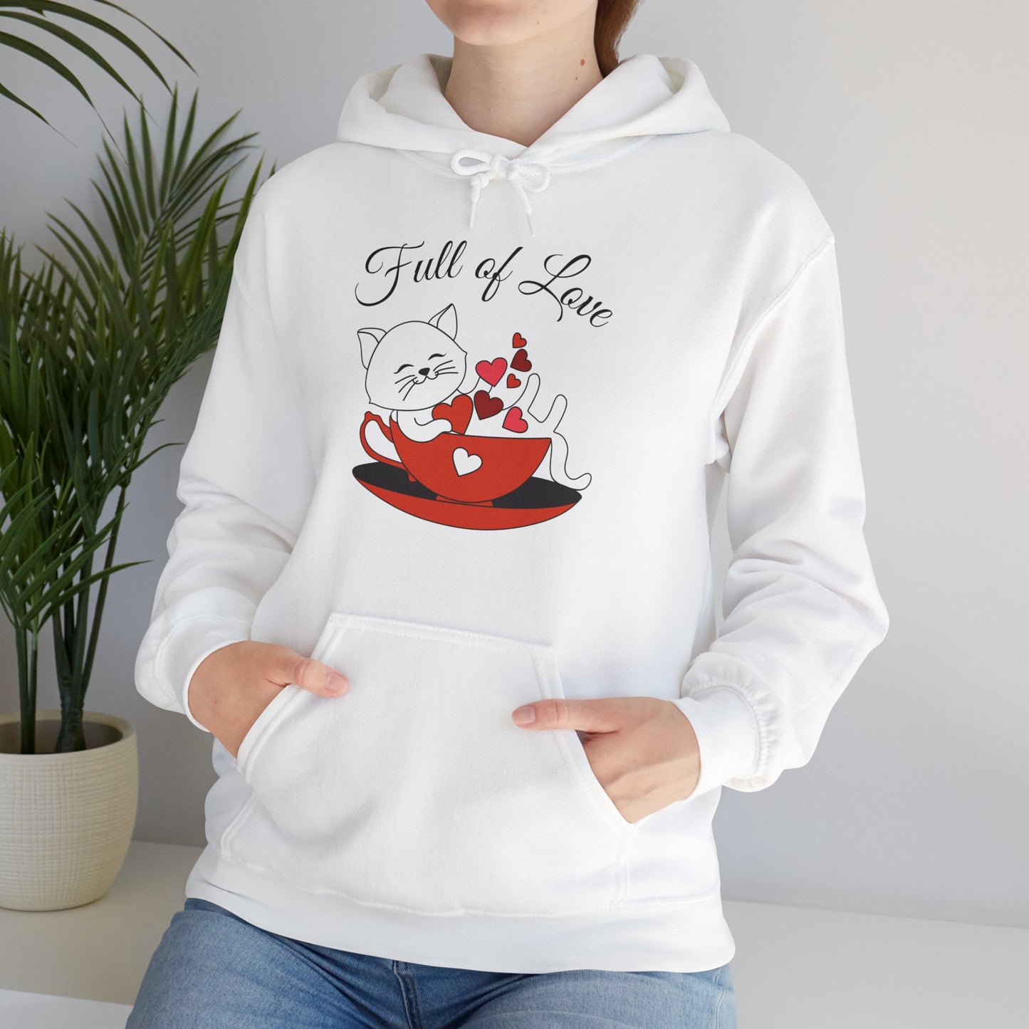 Cozy Full of Love hoodie with heart-shaped design"