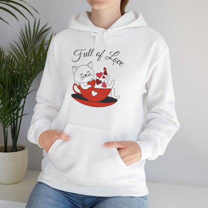 Cozy Full of Love hoodie with heart-shaped design"