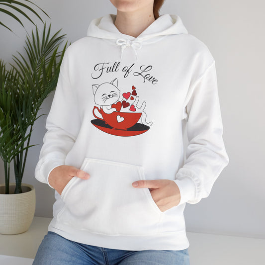 Cozy Full of Love hoodie with heart-shaped design"