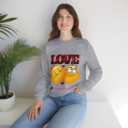 Cozy Love Is The Answer sweatshirt with heart-shaped design