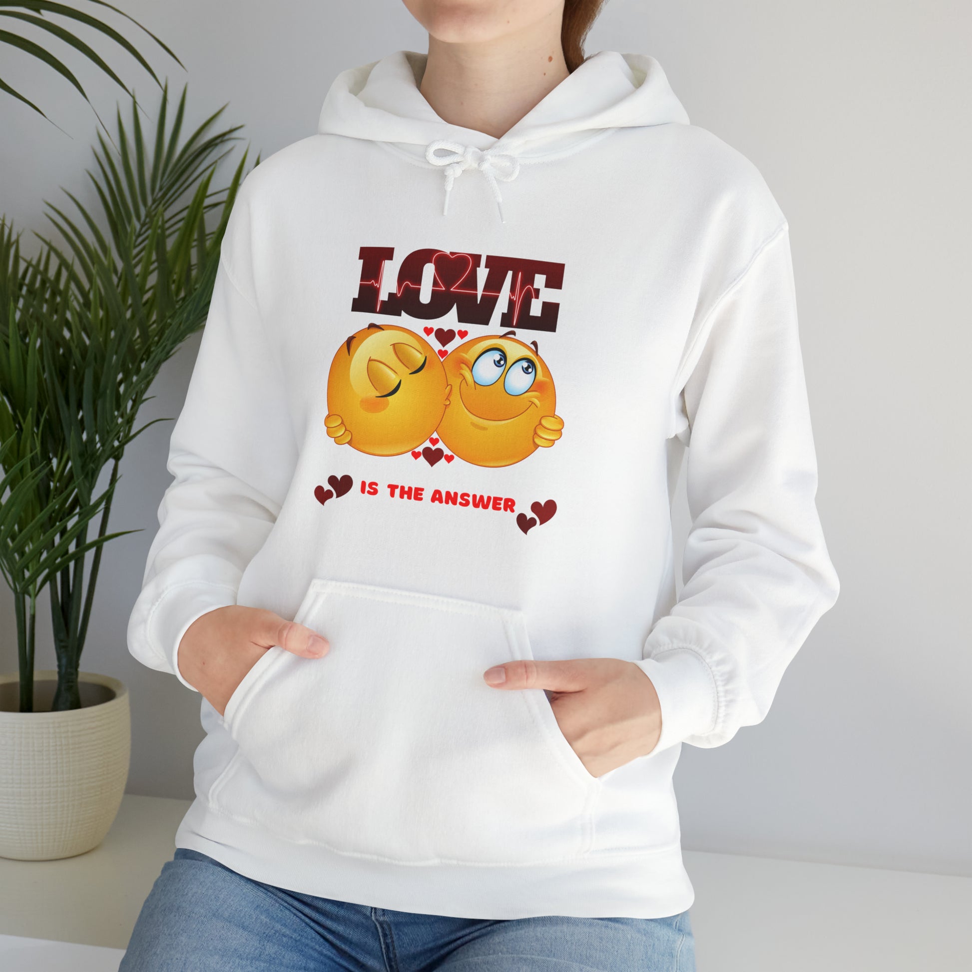 Minimalist Love Is The Answer hoodie with heart print