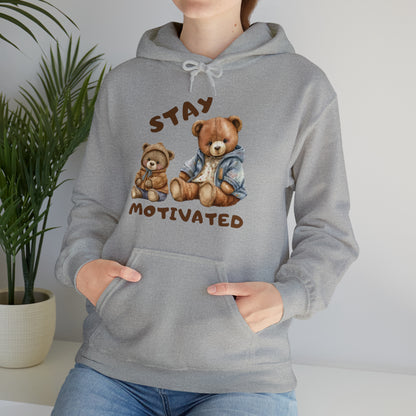 “Minimalist Stay Motivated hoodie with clean motivational typography