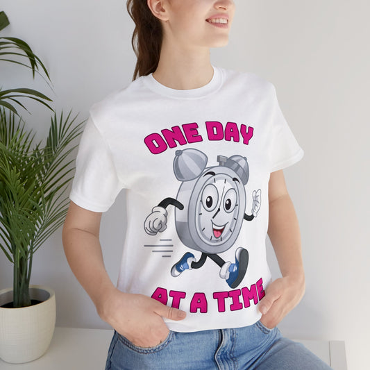 One Day At a Time tee with minimalist motivational text