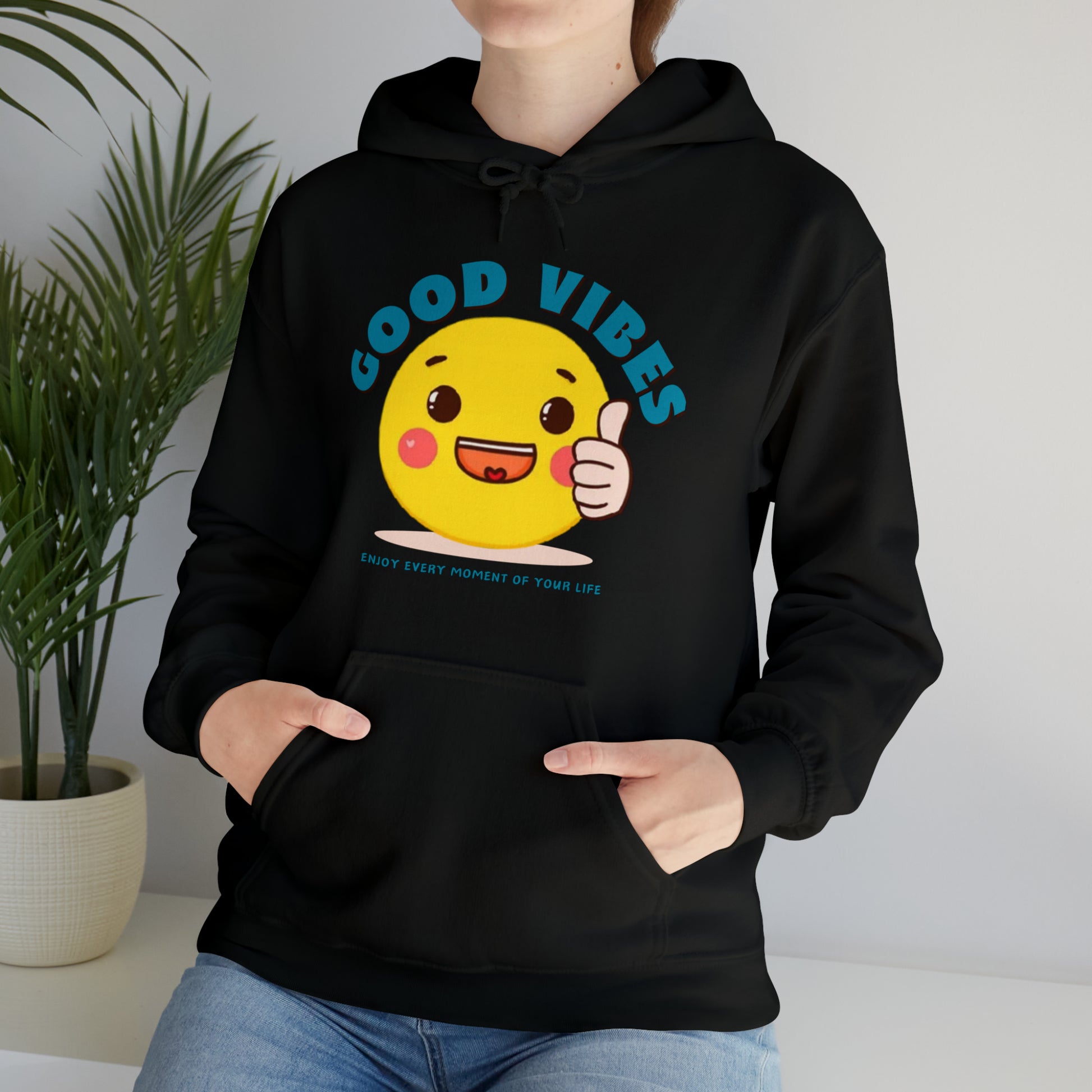 Soft Good Vibes hoodie perfect for spreading positivity