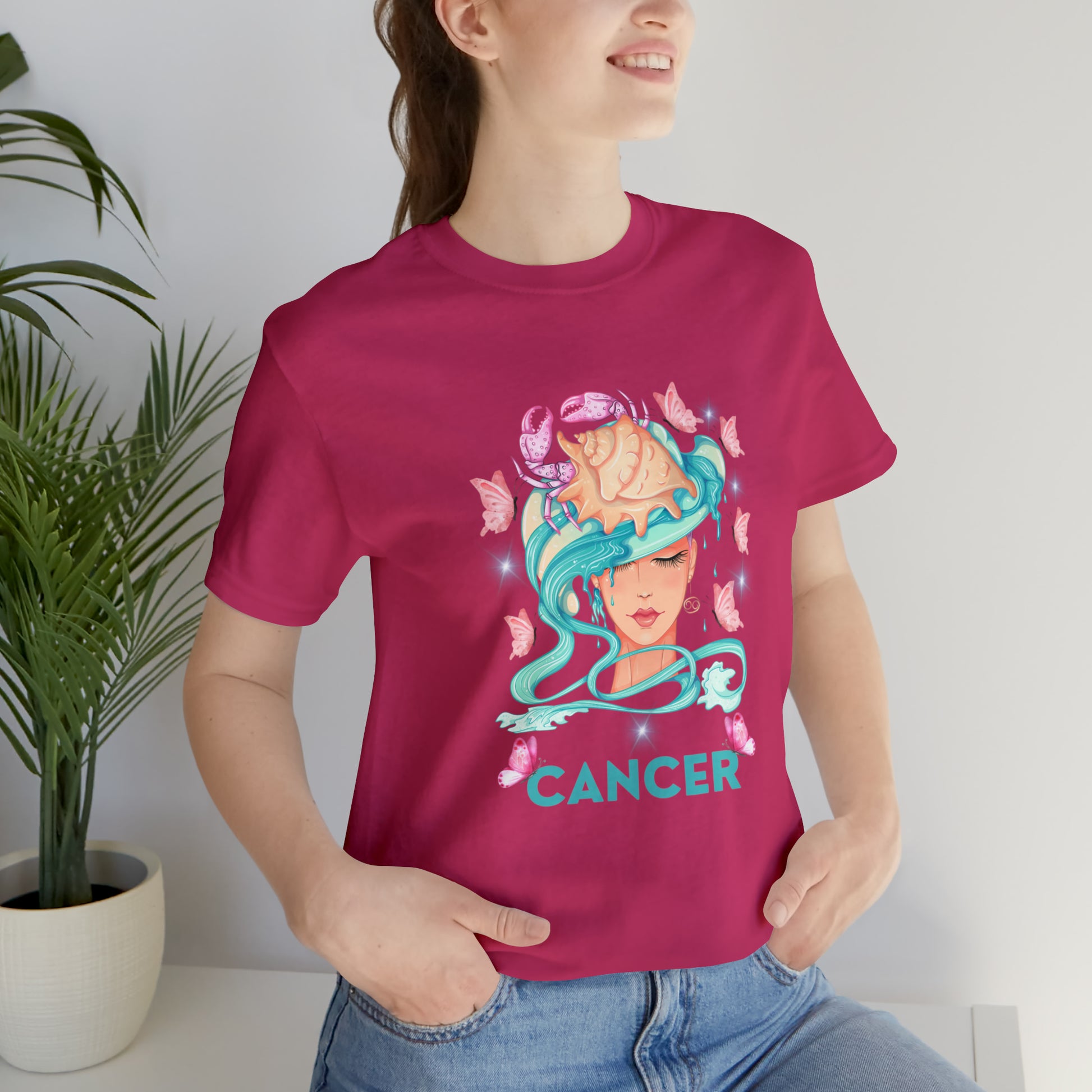 Soft and cozy Cancer Zodiac tee with a unique astrological print.
