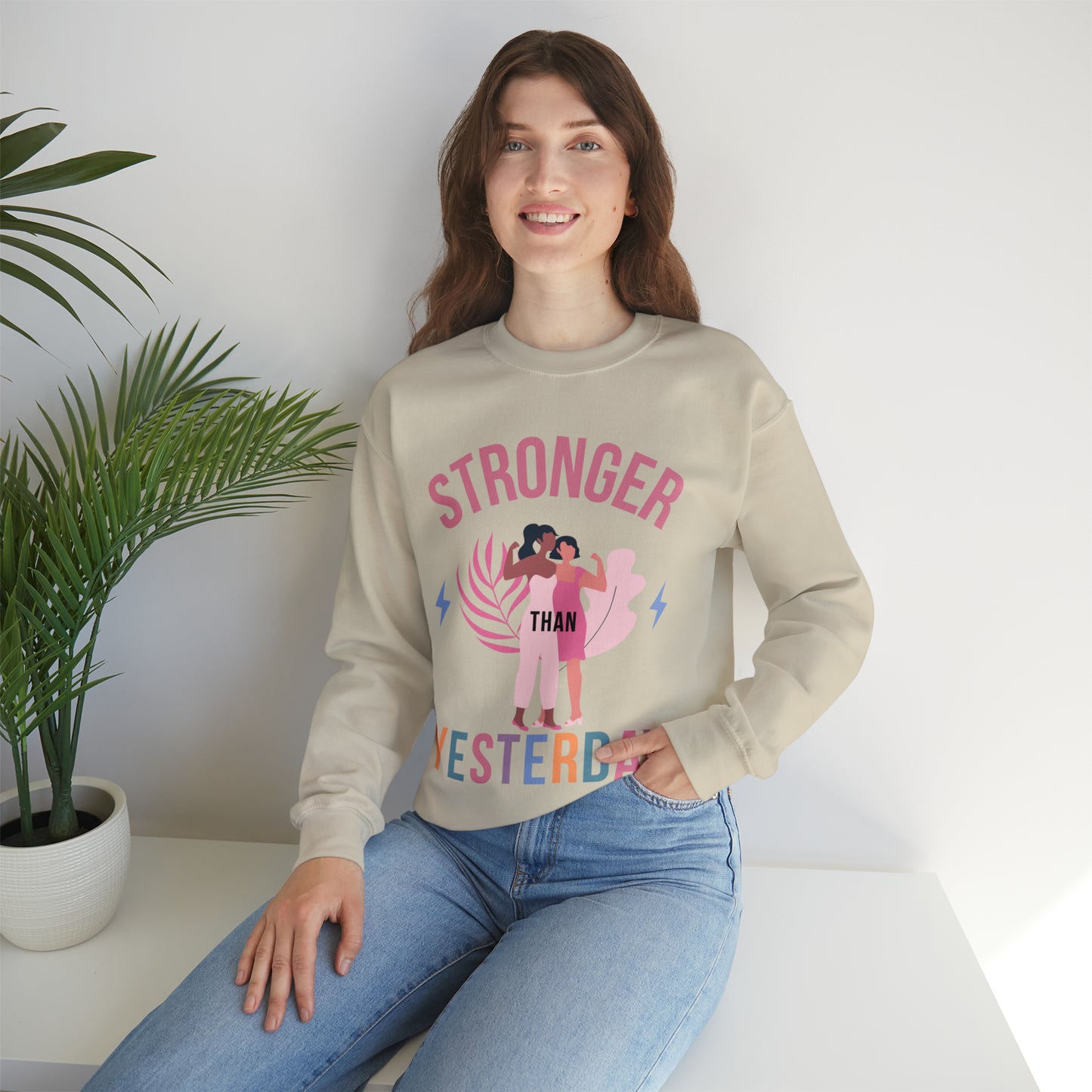 “Stronger than Yesterday sweatshirt perfect for gym, workout, and lifestyle fashion