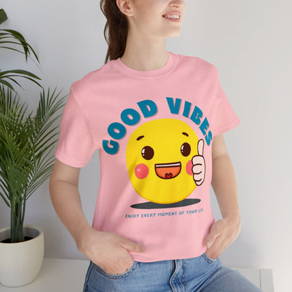 Stylish Good Vibes tee with uplifting message