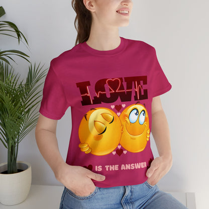 "Stylish Love Is The Answer tee with heart-shaped design