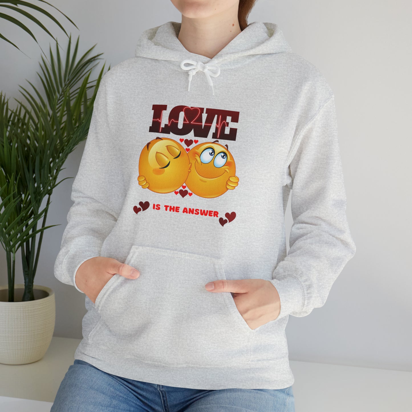Trendy Love Is The Answer hoodie with positive message"