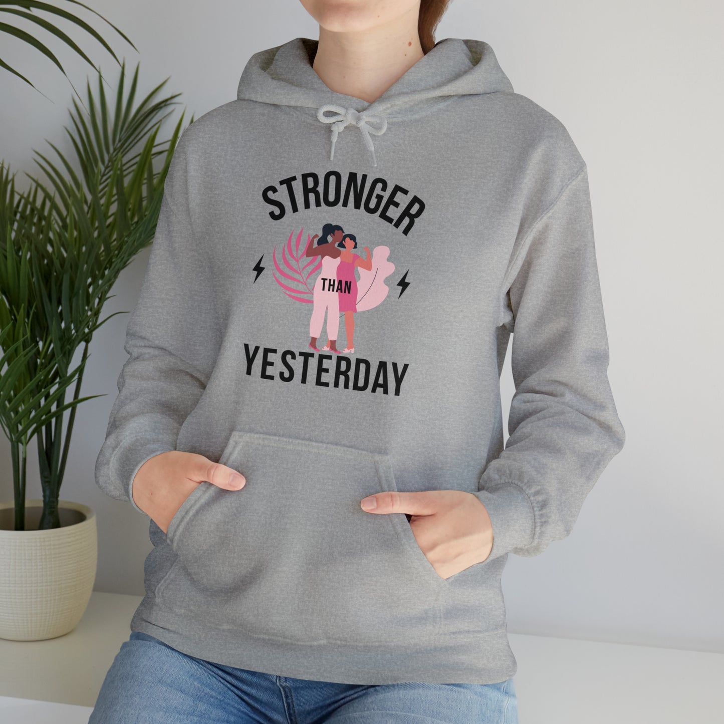 Warm athletic Stronger than Yesterday hoodie for gym and casual style