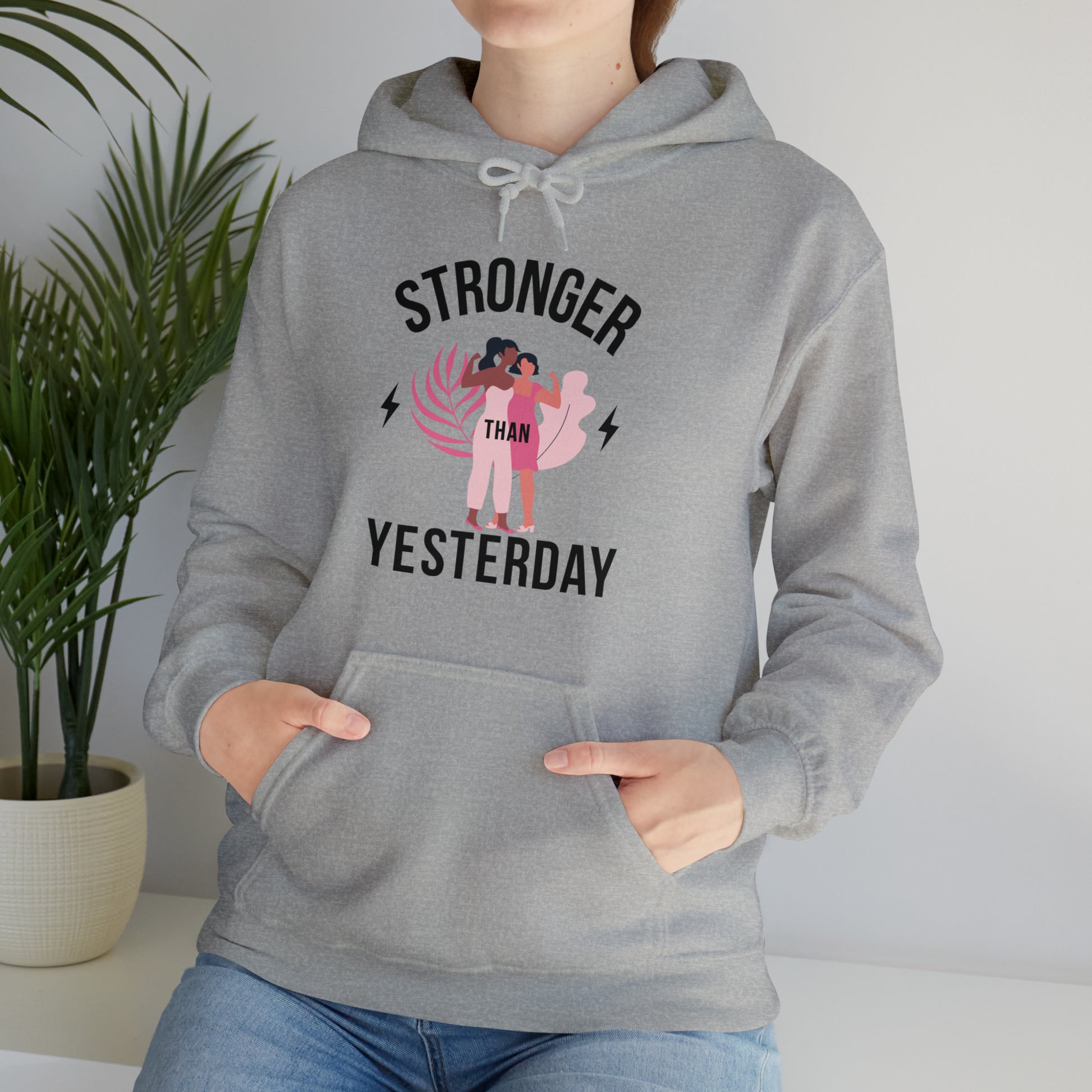Warm athletic Stronger than Yesterday hoodie for gym and casual style